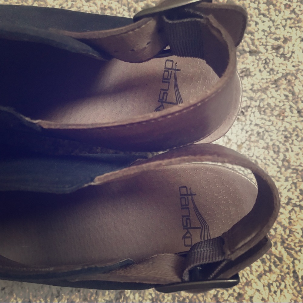 Dansko peep toe mules.